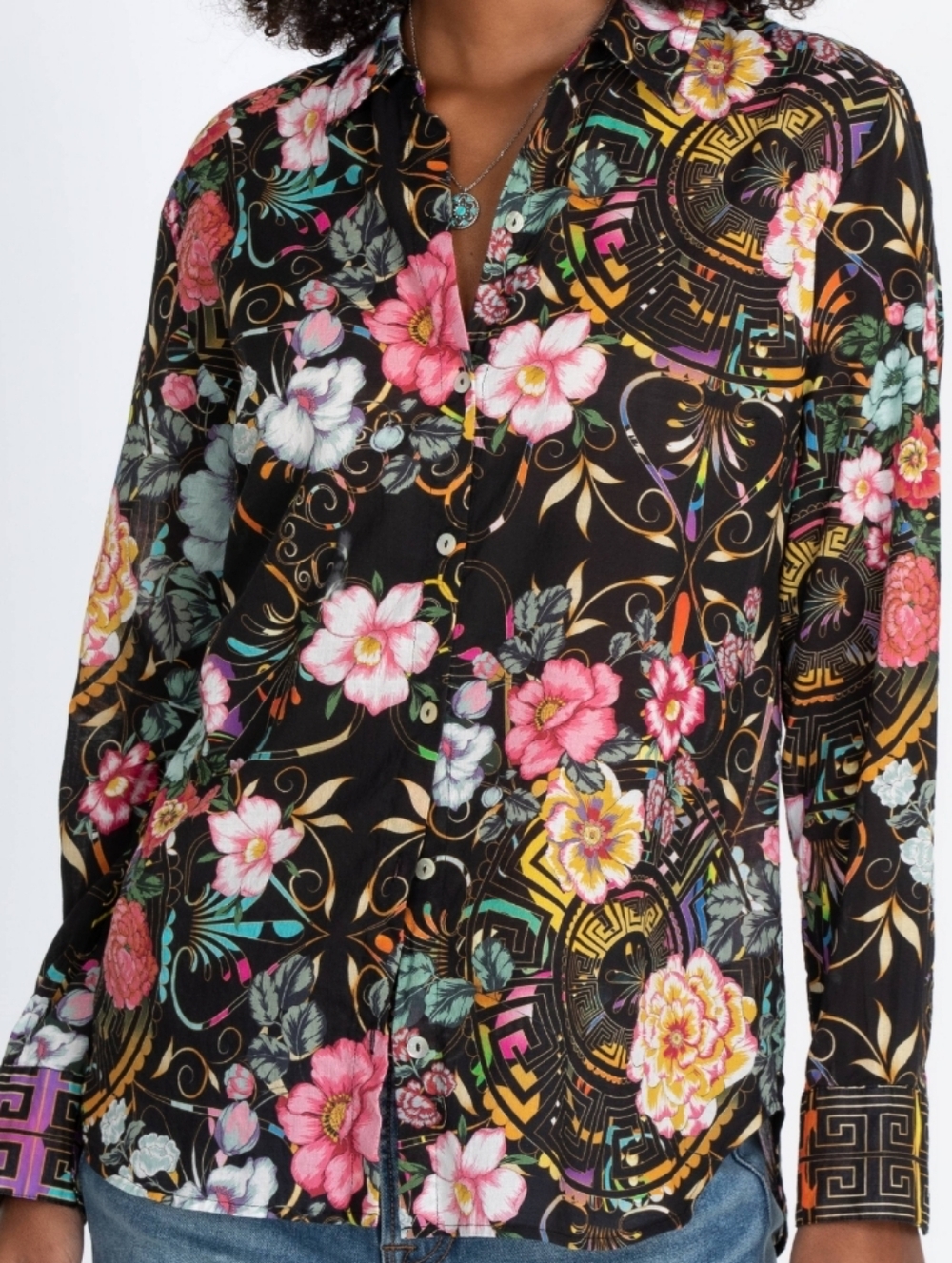 JOHNNY WAS PEACE FITTED COTTON BUTTON DOWN SHIRT